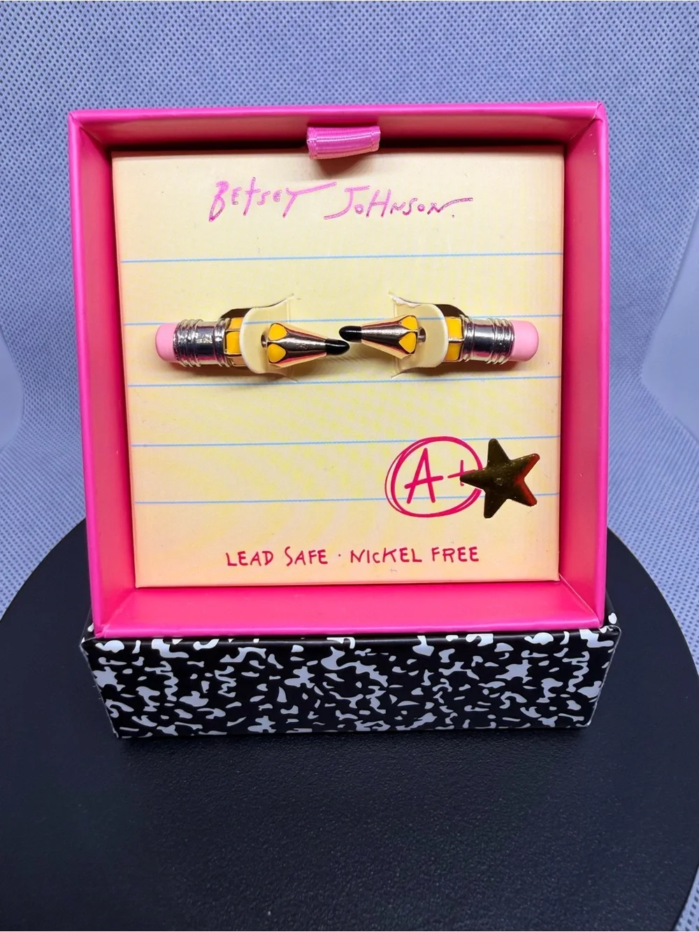 Betsey Johnson Pink Yellow Pencil Eraser Stud Earrings